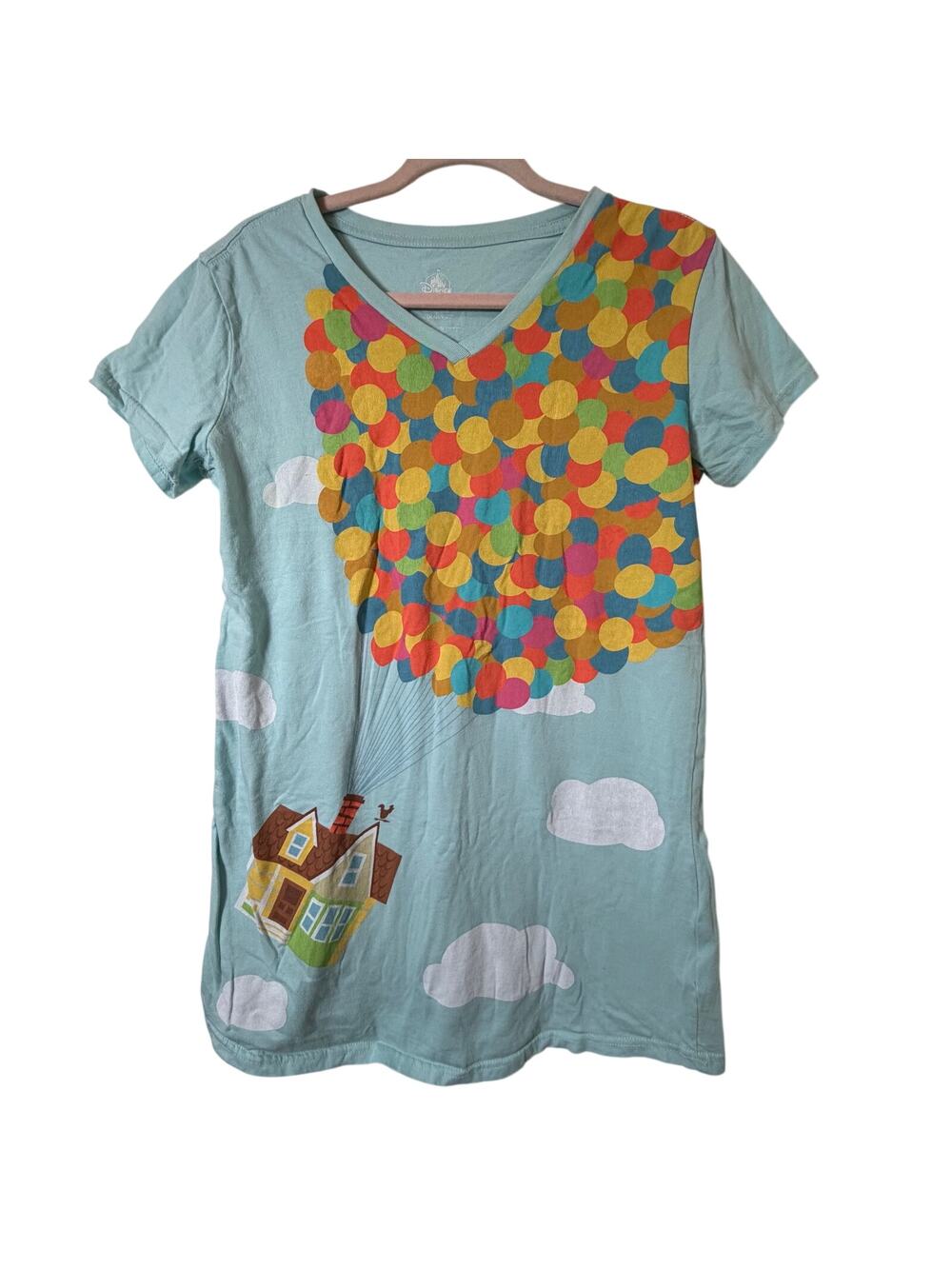 XS/S Disney Pixar Up House Balloon Shirt Dress Blue Graphic Mini Dress Dopamine